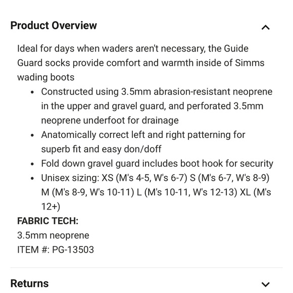 Final markdown, buy it now. Simms Black Neoprene Wading Socks - Picture 4 of 9